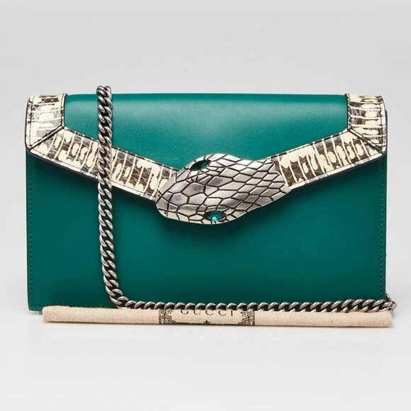 Gucci Green/Beige Leather/Snakeskin Lilith Crossbody Bag - Picture 1 of 10
